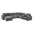 Modular 5 Seat U-Shape Sectional Sofa With Chaise Lounge, Built In Cup Holders And Storage Drawer