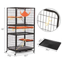 4-Story Pet Cage, Bunny Hutch with Ladder, Lockable Wheels and Removable Tray, Black and Orange