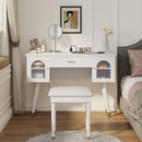 Elegant Vanity Makeup Table & Chair Set Modern Dressing Table With Organizer Writing Desk Charging Port Engineered Wood - White by HouseOfZazla