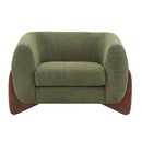 Modern Upholstered Boucle Arm Chair With Tuxedo Design And Triangular Legs