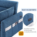 55.1" Pull Out Sleep Sofa Bed Loveseats Sofa Couch with Adjustable Backrest, Storage Pockets, 2 Soft Pillows, USB Ports for Living Room, Bedroom, Apartment, Office, Blue