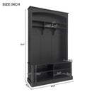 47.2" Wide Hall Tree with Bench and Shoe Storage, Multi-functional Storage Bench with 3 Hanging Hooks & Open Storage Space, Rectangle Storage & Shelves Coat Rack for Hallway, Black