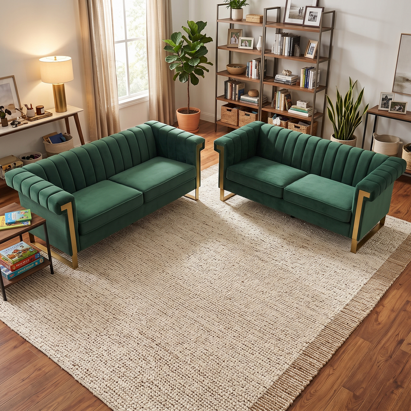 Emerald Green Velvet 2 Piece Sofa Set, photo 2 of 10