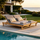 Light Teak Acacia Wood Double Chaise Lounger Set