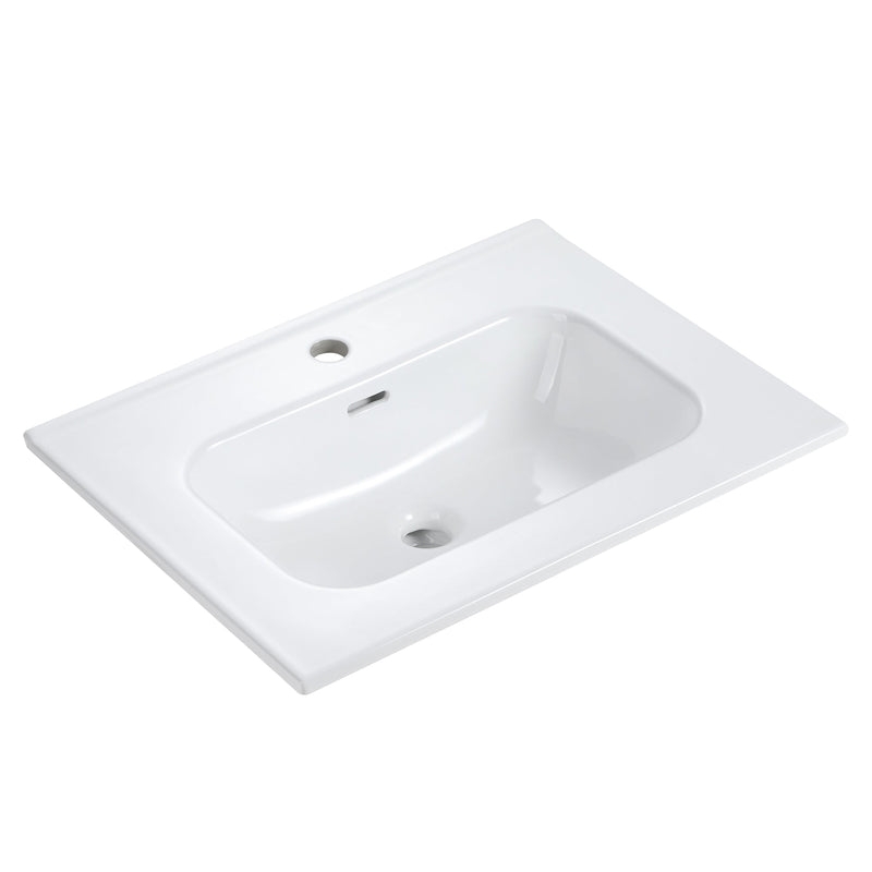 Glossy White Ceramic Integrated Sink