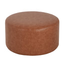Upholstered Round Ottoman,PU Leather, Cognac Brown