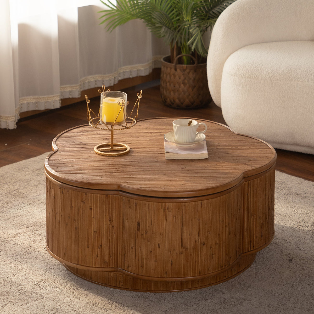 Flower-Shaped Rattan Coffee Table with Storage, photo 5 of 10
