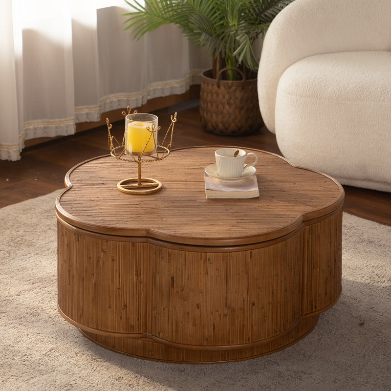 Flower-Shaped Rattan Coffee Table with Storage, photo 5 of 10