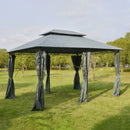 Outsunny - Patio Gazebo, Outdoor Gazebo Canopy Shelter With Curtains, Vented Roof, Steel Frame For Garden, Lawn, Backyard And Deck, - Sage Gray by HouseOfZazla