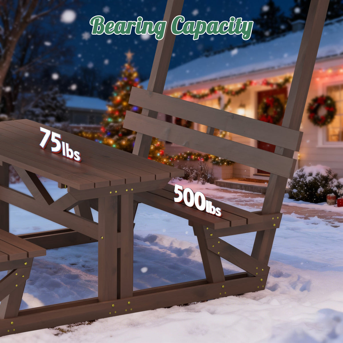 Outdoor Waterproof Solid Wood Picnic Table and Bench Set with Removable Canopy, photo 3 of 10
