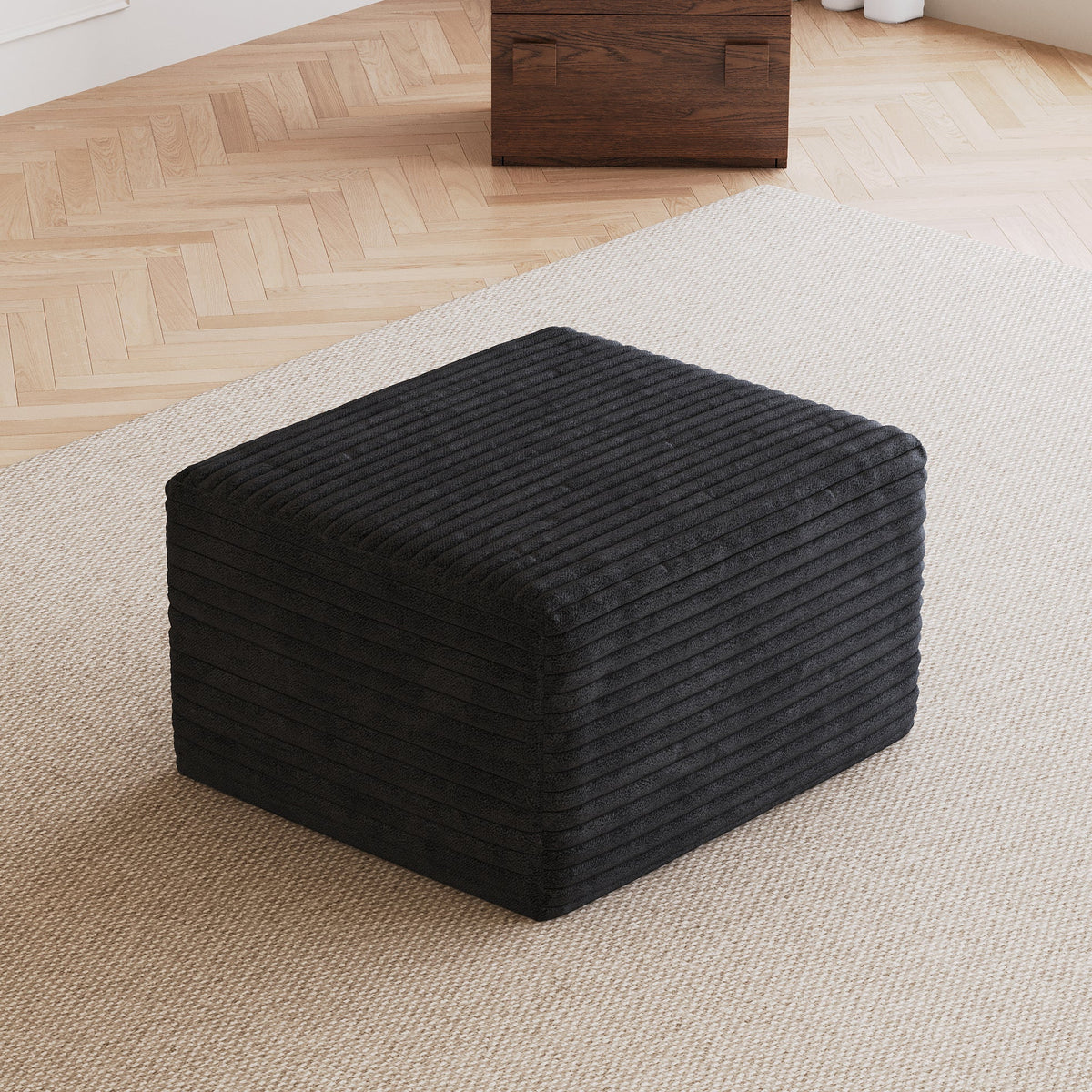 Black Plush Corduroy Sofa Ottoman - No Assembly Required, photo 2 of 8