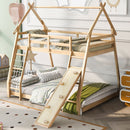 Twin Over Queen House Bunk Bed With Climbing Nets And Climbing Ramp by HouseOfZazla