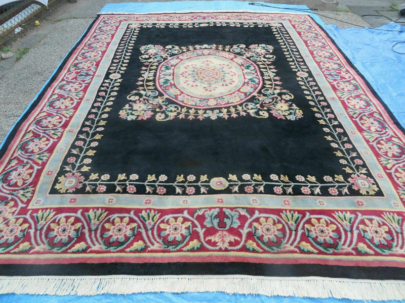 9' X 12' Decorative Chinese Aubusson Hand Knotted Pile Wool Rug Black Nice