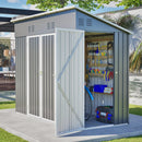 4x8 Slope-Roof Reinforced Storage Shed with Weatherproof Sloping Roof & 4 Air Vents, Heavy-Duty Sturdy Metal Frame, Left/Right Optional Door, Outdoor Tool Shed Warehouse for Garden Storage Pet House by Montret