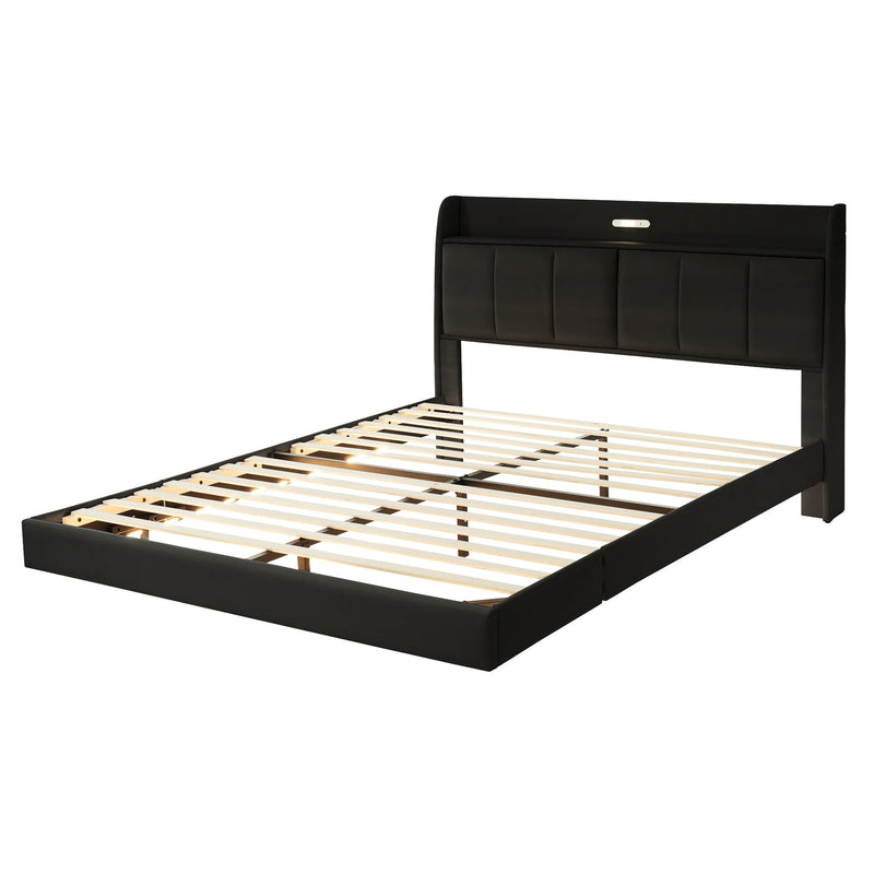 Walker Edison | Modern Upholstered Platform Queen Bed with Floating Bed Frame & Storage Headboard