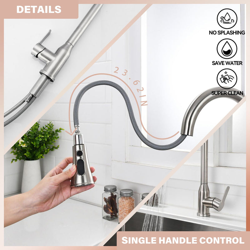 Stainless Steel High Arc Kitchen Faucet With Pull Down Sprayer - Brushed Nickel, photo 5 of 8