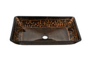 22.25" L -14.5" W -4.5" H Golden Handmade Glass Rectangle Vessel Bathroom Sink in Brown and Gold Fusion Finish with Faucet and Pop-Up Drain in Matte Black