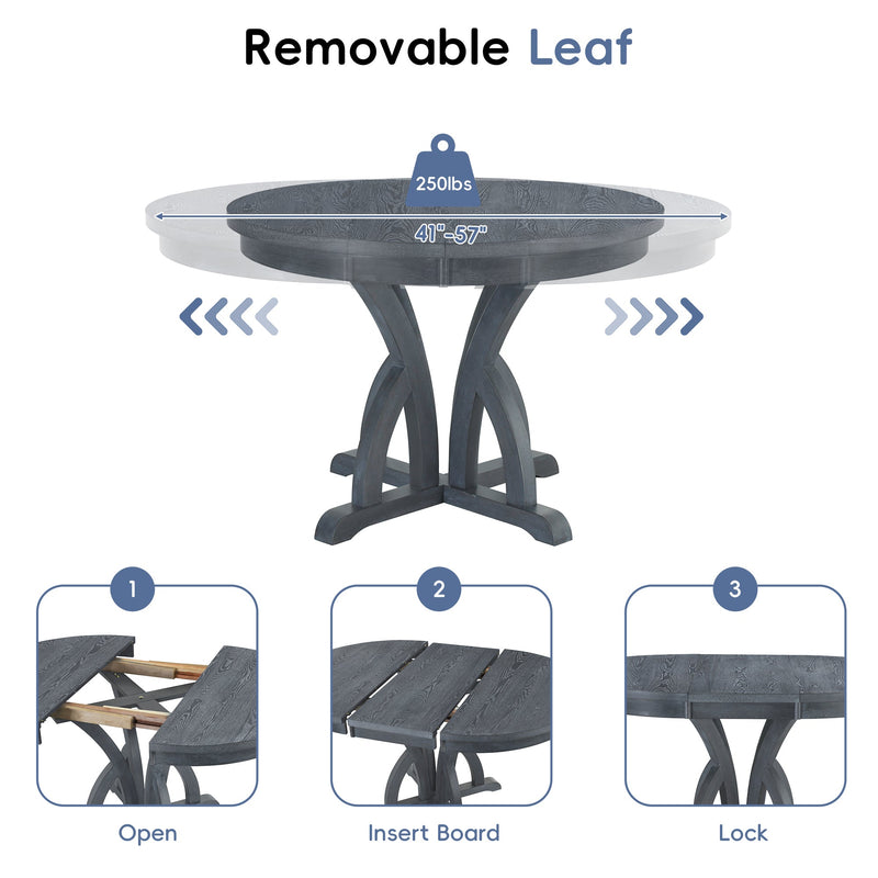 5-Piece Farmhouse Round Pedestal Extending Dining Table Set Extendable Kitchen Table Set with 15.8" Removable Leaf and Ladder Back Dining Chairs for Small Places, Black