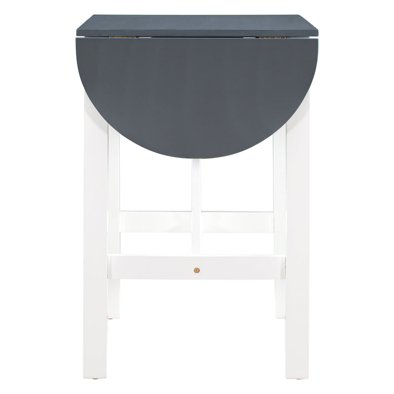 3-Piece Wood Counter Height Drop Leaf Dining Table Set with 2 Upholstered Dining Chairs for Small Place, White+Gray