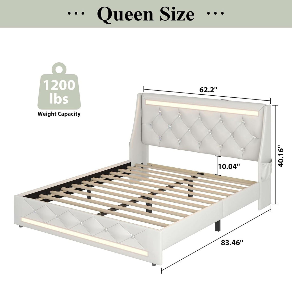 Wingback Upholstered Bed Frame With LED Lights, Charging Station, photo 40 of 40