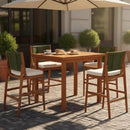 4 Pieces Arly Green Outdoor Bar Stool Solid Acacia Wood and Woven Wicker by Montret