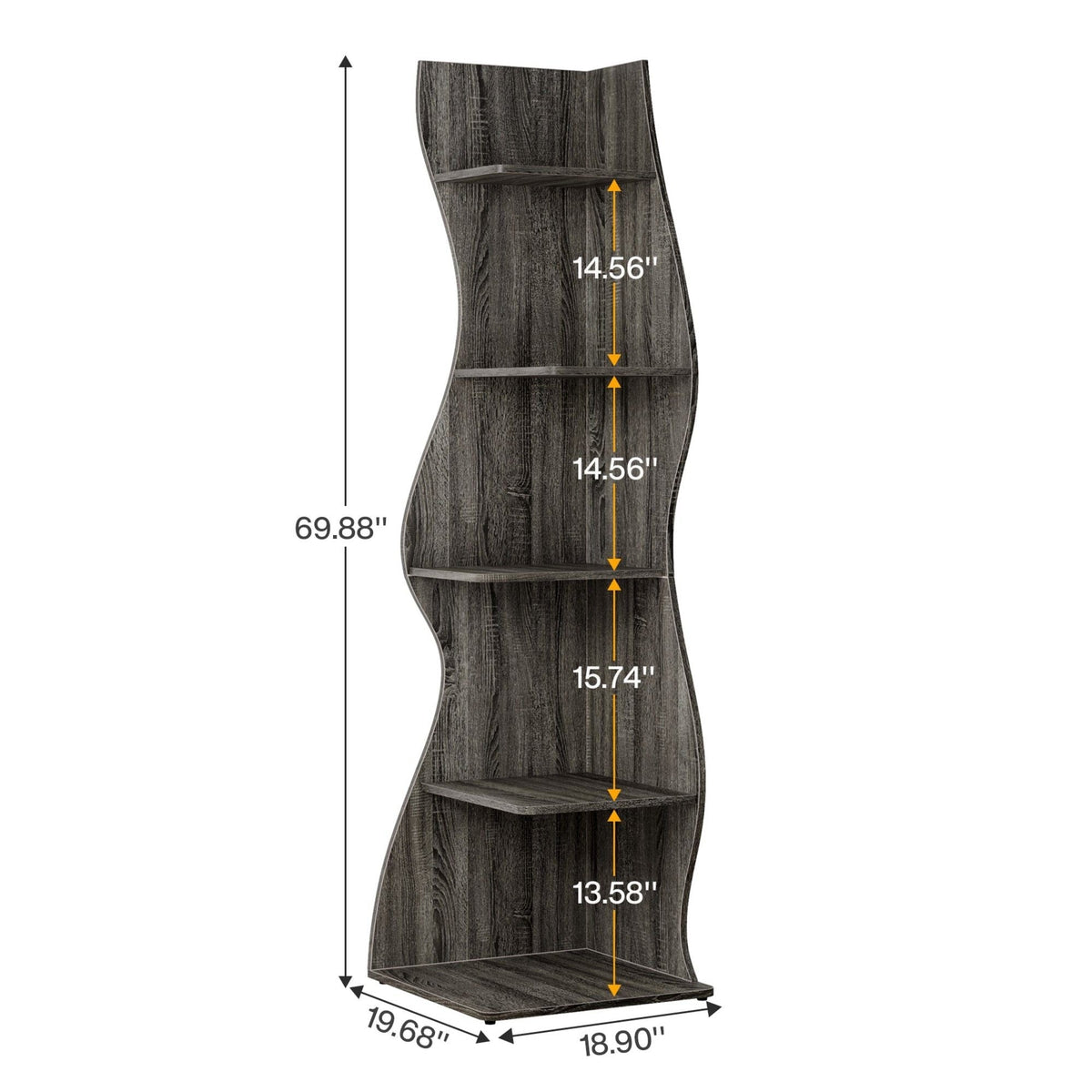 5 Tier Wavy Corner Bookshelf And Plant Stand For Living Room, photo 19 of 24
