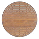 5-Piece Outdoor Dining Set: Brown Round Acacia Wood Table & 4 Brown Wicker Armchairs