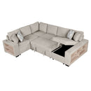 U-Shaped Sectional Sofa Pull-Out Sofa Bed With Two USB Ports, A Storage Chaise Lounge And Four Back Pillows For Living Room by HouseOfZazla