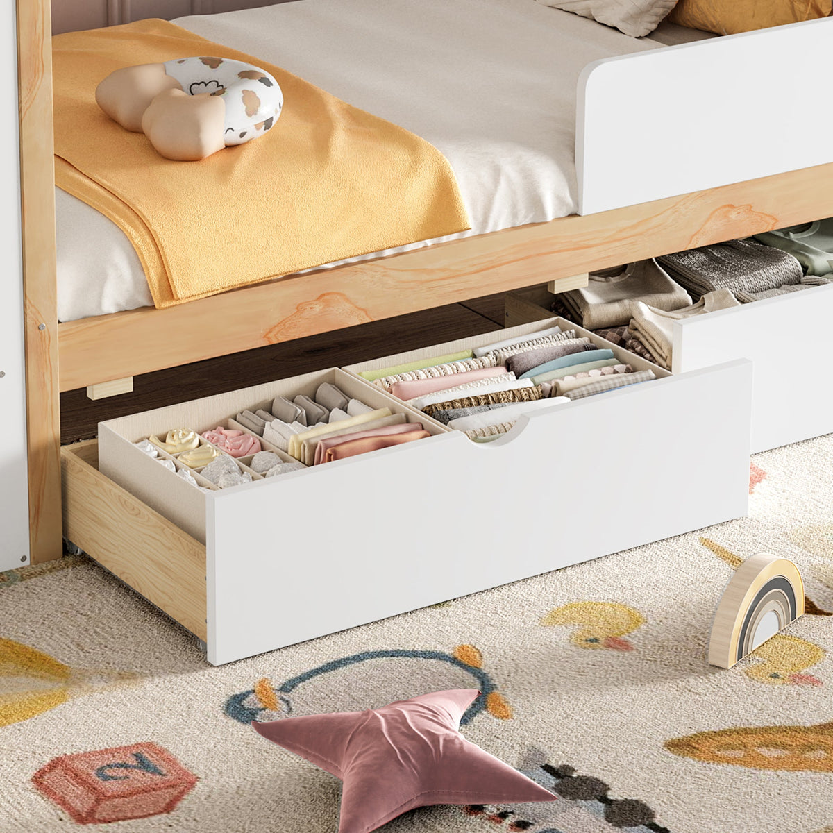 Twin Size House Platform Bed with Drawers, Solid Wood House Bed with Shelves, photo 6 of 10