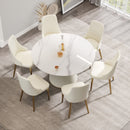 Modern Artificial Stone Round Plywood Base Dining Table, Can Accommodate 6 People, (Not Including Chairs) - White / Beige by HouseOfZazla