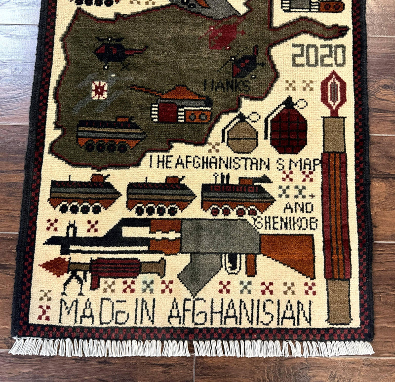 Afghan War Rug, Tanks Helicopters Guns