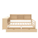 Corner Daybed With Storage Drawers, Desk, Charging Port & Bookcase