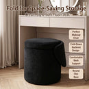 Upholstered Makeup Stool with Storage and Foldable Backrest