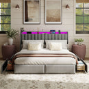 King Upholstered Bed Frame With 4 Storage Drawers, RGB LED Lights & USB / Type-C Charging Station