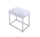 Adao Vanity Mirror & Stool, Faux Fur, Mirror, White & Chrome Finish