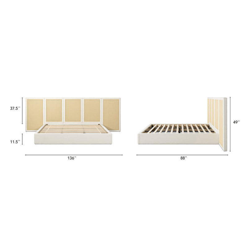 Capri Extended Headboard Cane Platform Bed, Antique, photo 7 of 10