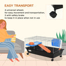 35"L Small Animal Cage, Rolling Bunny Cage, Guinea Pig Cage with Food Dish, Water Bottle, Hay Feeder, Platform, Ramp for Ferret Chinchilla, Black