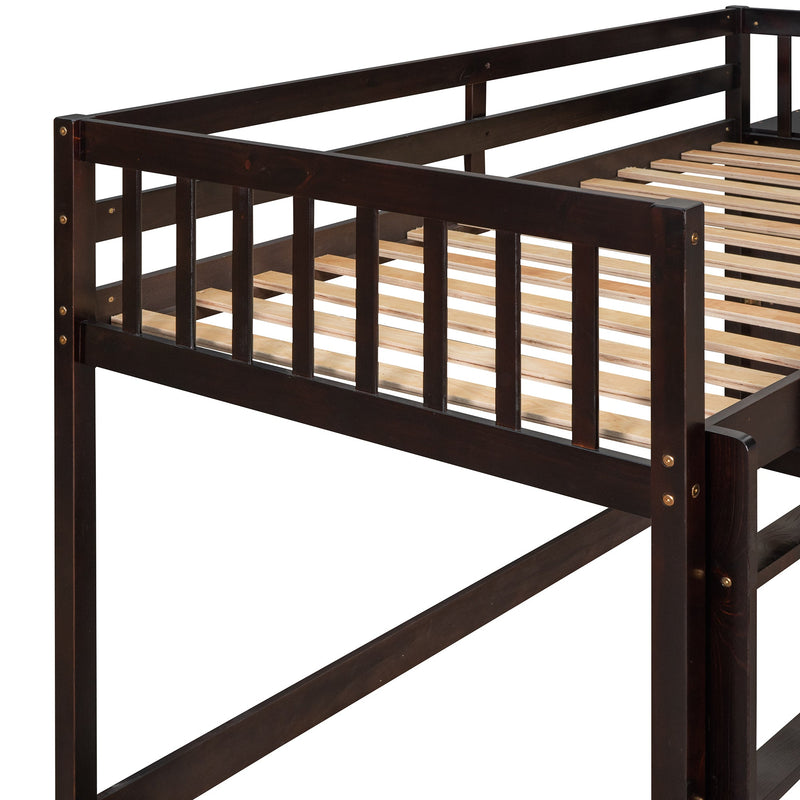Twin over Twin Bunk Bed with 4 Drawers and 3 Shelves-Espresso