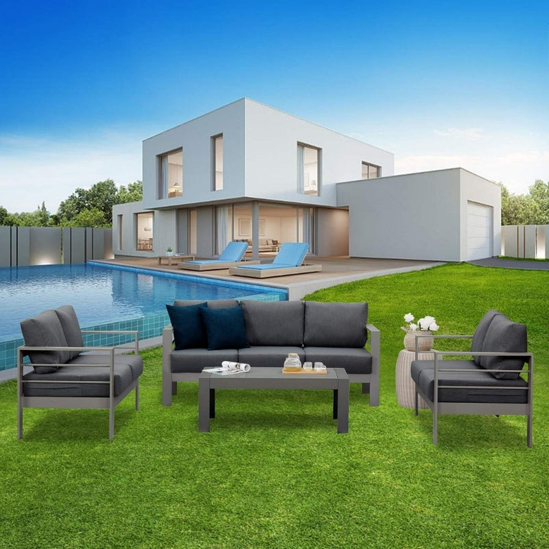 Aluminum Grey Outdoor Patio Sofas 4 Piece Furniture Modern Couch For Small Spaces Pool Garden