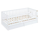 Daybed With Fence Guardrails And 2 Drawers, Split Into Independent Floor Bed & Daybed by HouseOfZazla