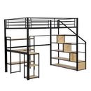 Full Size Loft Bed With Staircase, Built In Desk And Shelves And Sleeping Surface - Black by HouseOfZazla