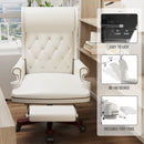 330LBS Executive Office Chair with Footstool, Ergonomic Design High Back Reclining Comfortable Desk Chair - White