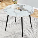 A modern minimalist circular dining table with a diameter of 40 inches, a 0.3 inch thick imitation marble pattern tabletop and black metal legs 40 'x 40' x 30 'DT-1164