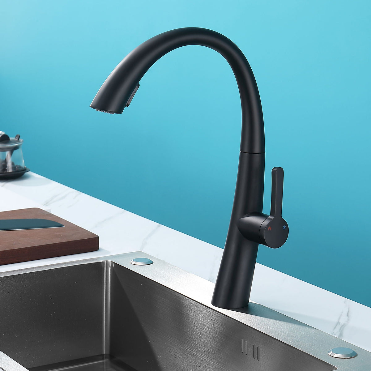 Elegant Single Handle Stainless Steel Pull Out Kitchen Faucet With High Arch Spout, photo 14 of 16