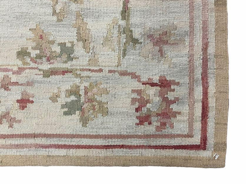 9x12 Flatweave Aubusson Needlepoint Rug, New, Beige, Tan, Green, Handmade, Hand-Knotted Area Rug, French European Carpet, Flowers
