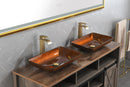 22.5" L -L -14.5" W -4 1/2 in. Handmade Glass Rectangle Vessel Bathroom Sink Set in Rich Chocolate Brown Finish with gold Faucet and gold Pop Up Drain