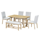 Topmax - 6 Piece Farmhouse Extendable Dining Table Set Trestle Kitchen Table Set With Removable Leaf And Upholstered Dining Chair And Bench For Dining Room by HouseOfZazla