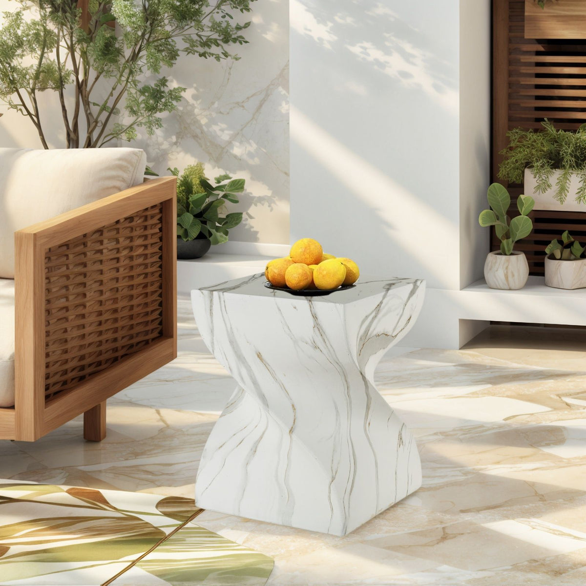 Outdoor End Table, Round Side Table For Patio And Garden - Marble, photo 4 of 7