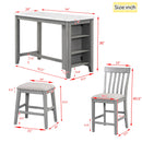 5-piece Counter Height Dining Table Set with Built-in Storage Shelves,Grey