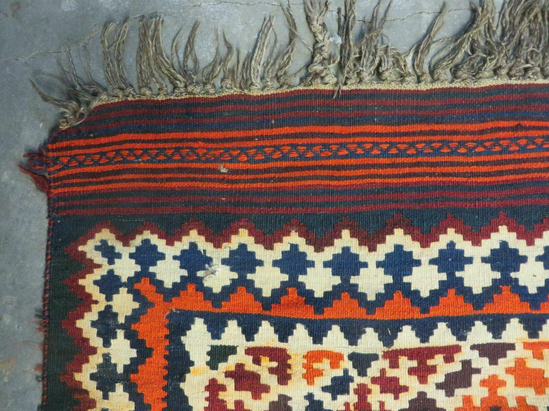 5' X 10' Antique Turkish Kilim Handmade Flat Weave Wool Rug Red Colorful Veg Dye Bohemian Boho Chic Tribal Style And Design